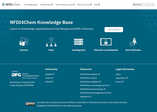 Screenshot of the new NFDI4Chem Knowledge base.