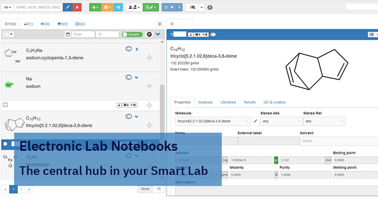 Screenshot of an ELN - Text: ELN- the central hub of your Smart Lab